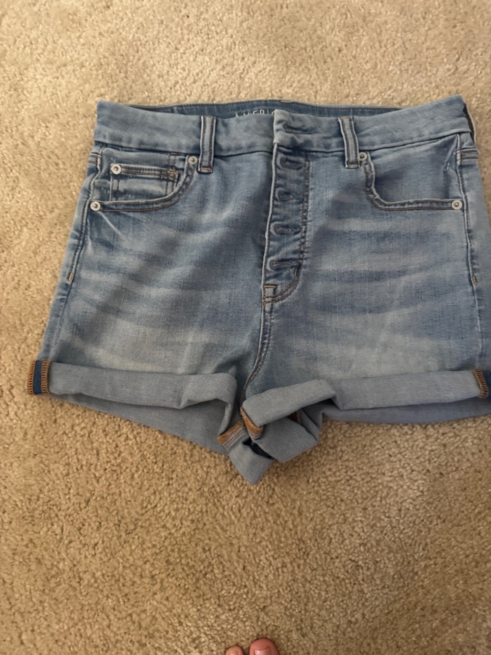 American Eagle Outfitters Light Blue  curvy Rolled Hem Denim Shorts